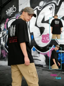 Panda Flair Y2K Streetwear Iron Alliance Graphic Oversized Black T-Shirt for Men