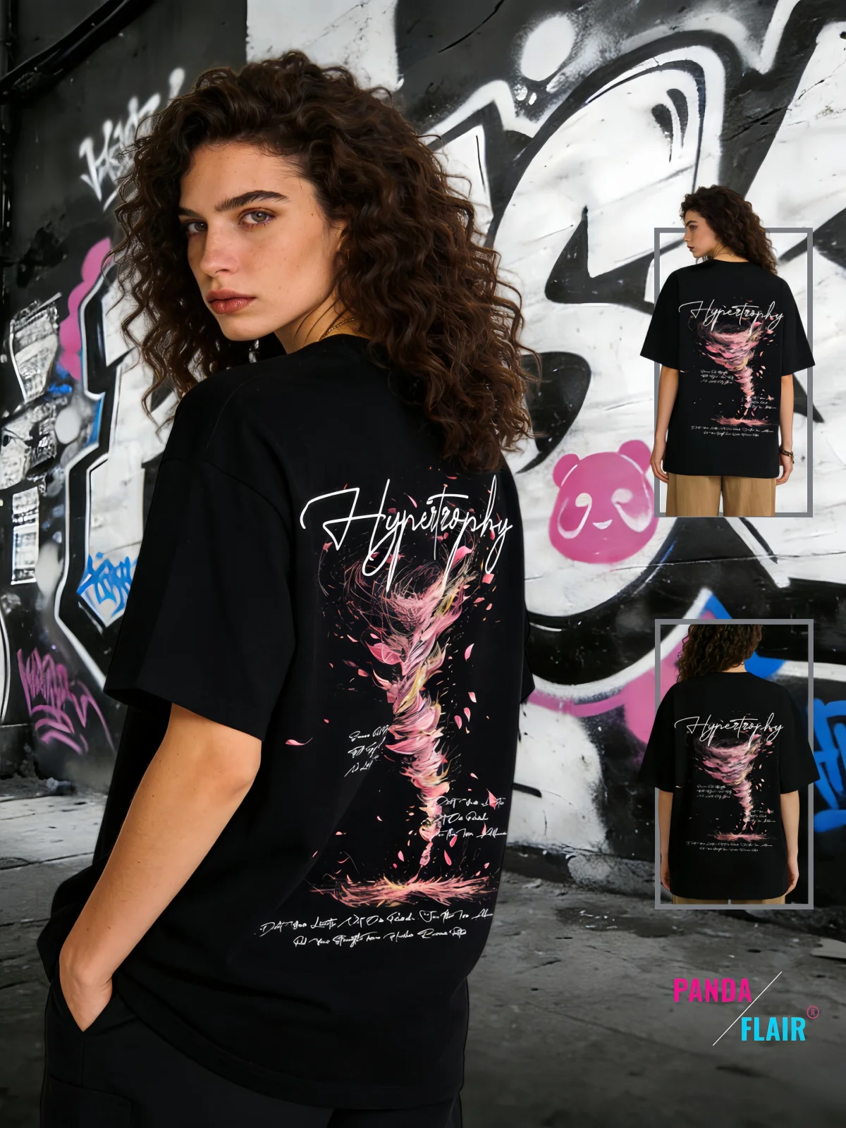 Panda Flair Hypernova Splatter Graffiti Oversized White Tee Y2K Streetwear for Gen Z - Image 2