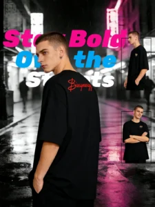 Panda Flair Biosynergy Oversized Black T-Shirt | Y2K Streetwear Embroidery Tee for Men