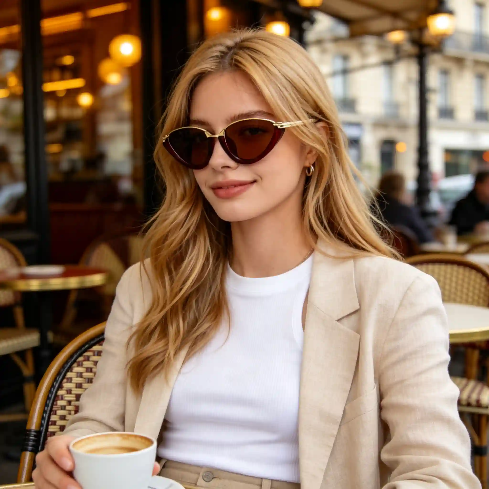 Wine Red & Gold Cat Eye Sunglasses - Image 4