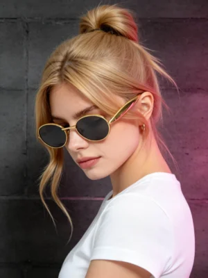 Gold Oval Metal Sunglasses