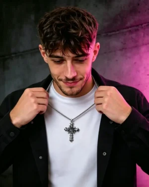 Rose Cross Pendant Necklace