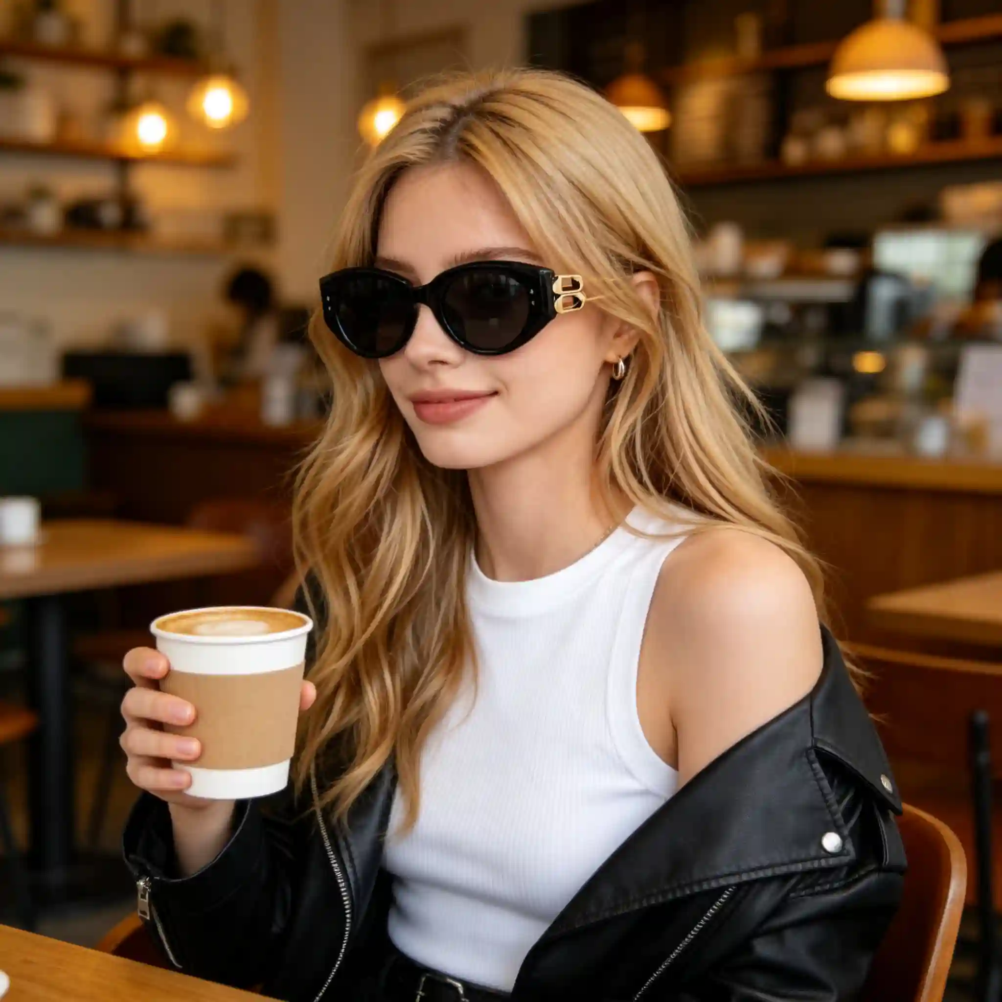 Black & Gold Cat Eye Sunglasses - Image 3