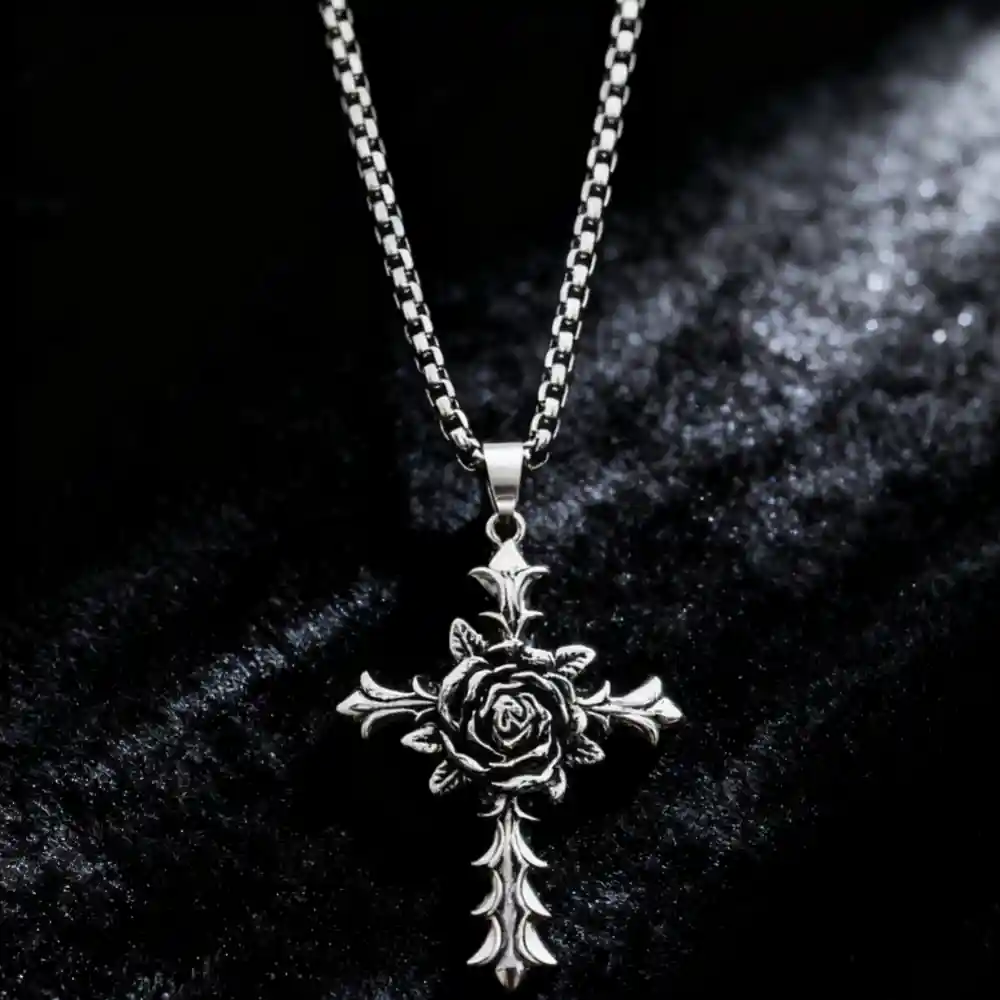 Rose Cross Pendant Necklace - Image 2