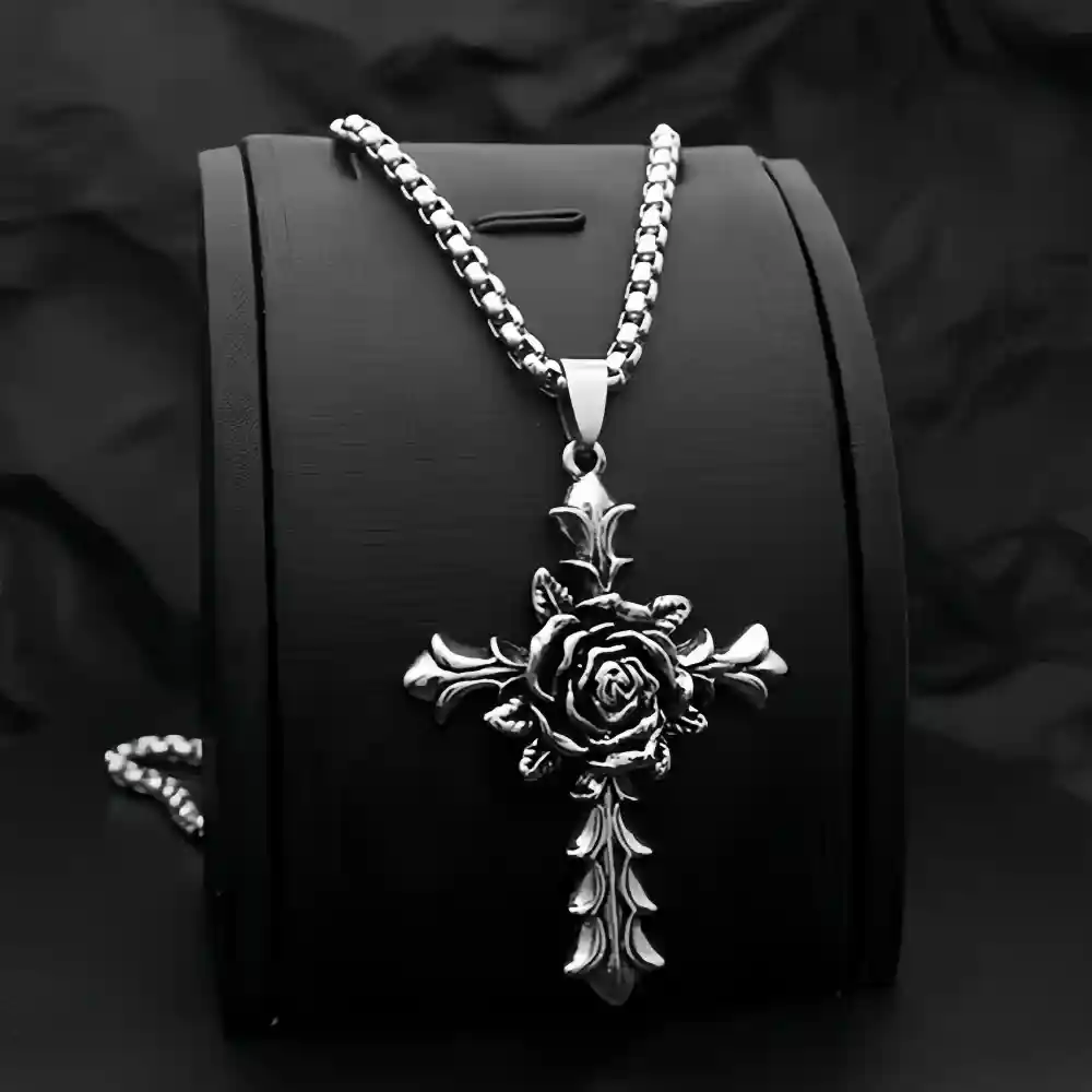 Rose Cross Pendant Necklace - Image 3