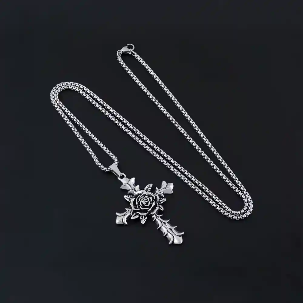 Rose Cross Pendant Necklace - Image 4