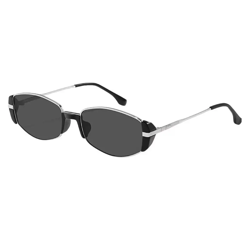Silver & Black Oval Sunglasses - Image 6