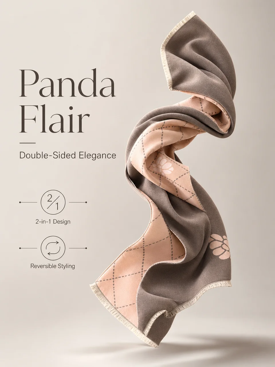 Reversible cashmere-feel winter scarf styled elegantly with a camel coat - Panda Flair