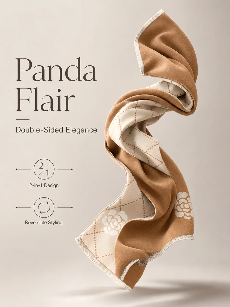 SC003 double-sided cashmere-feel scarf in Khaki - Panda Flair