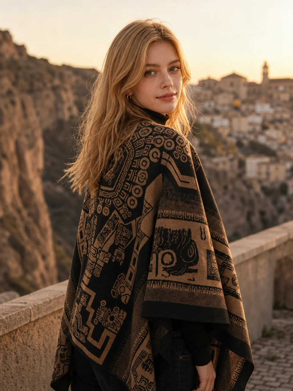 Retro Totem Cape Scarf - 1color