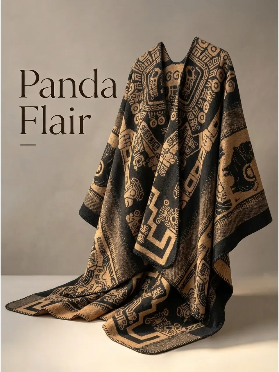 Retro Totem Cape Scarf - Black