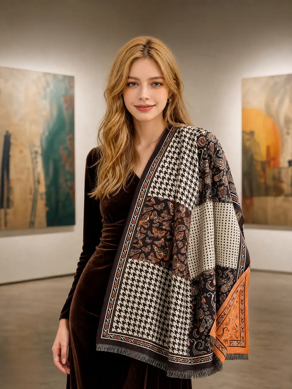 Vintage Patchwork Scarf - 3color - Image 3