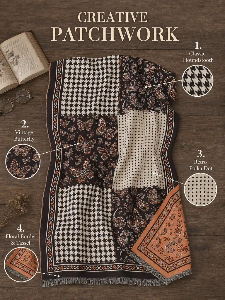 Vintage Patchwork Scarf - 3color - Image 6