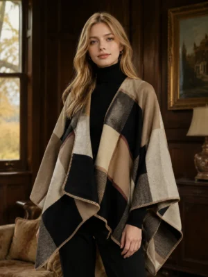 British Plaid Poncho - 2color