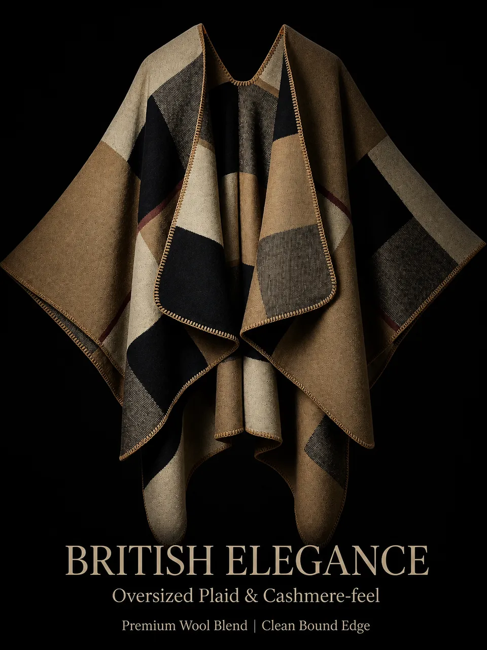 British Plaid Poncho - 2color - Image 3