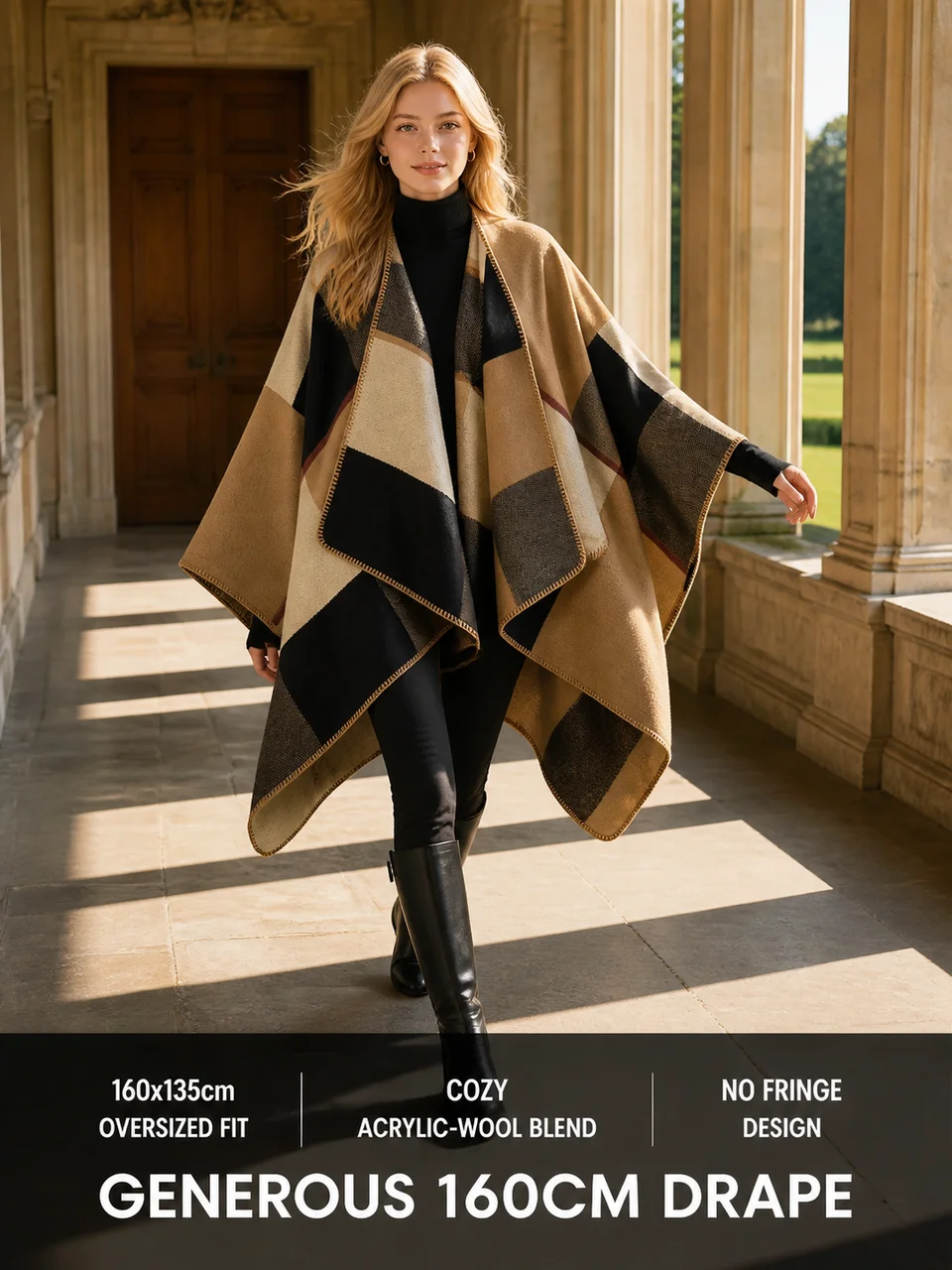 British Plaid Poncho - 2color - Image 4