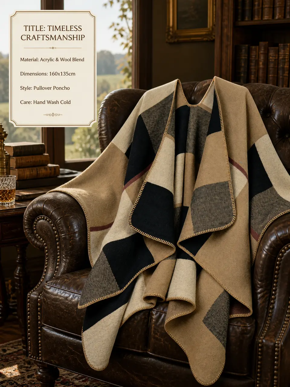 British Plaid Poncho - 2color - Image 5