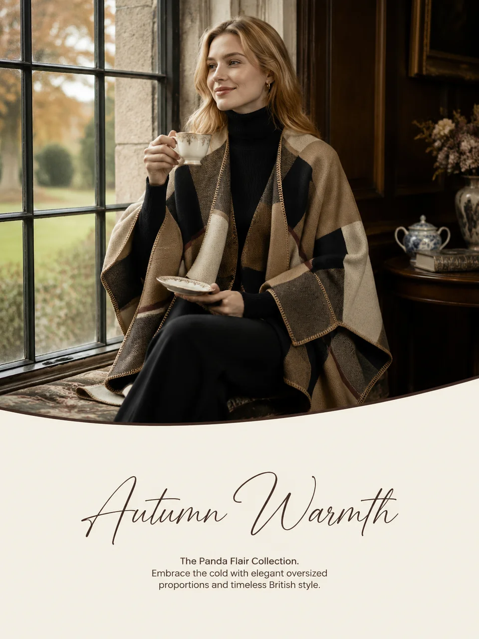 British Plaid Poncho - 2color - Image 6
