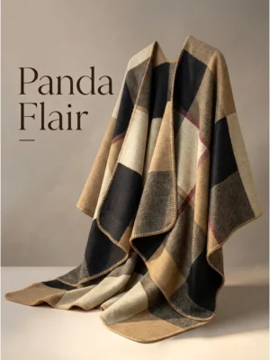 British Plaid Poncho - Camel
