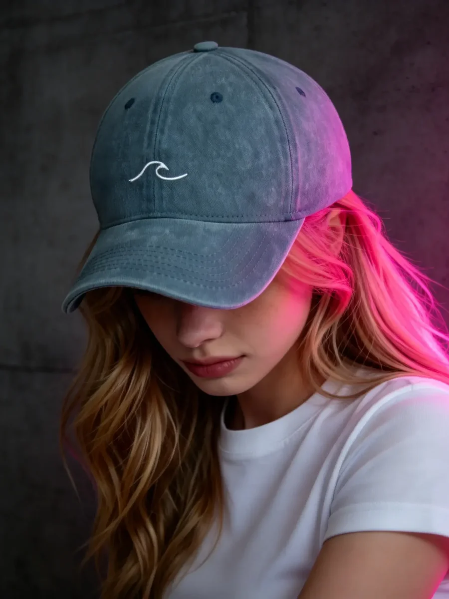 White Wave Embroidery Cap
