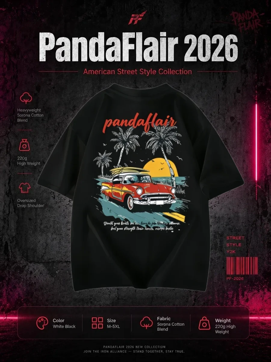 Vintage Car & Palms Oversized Tee - Image 3