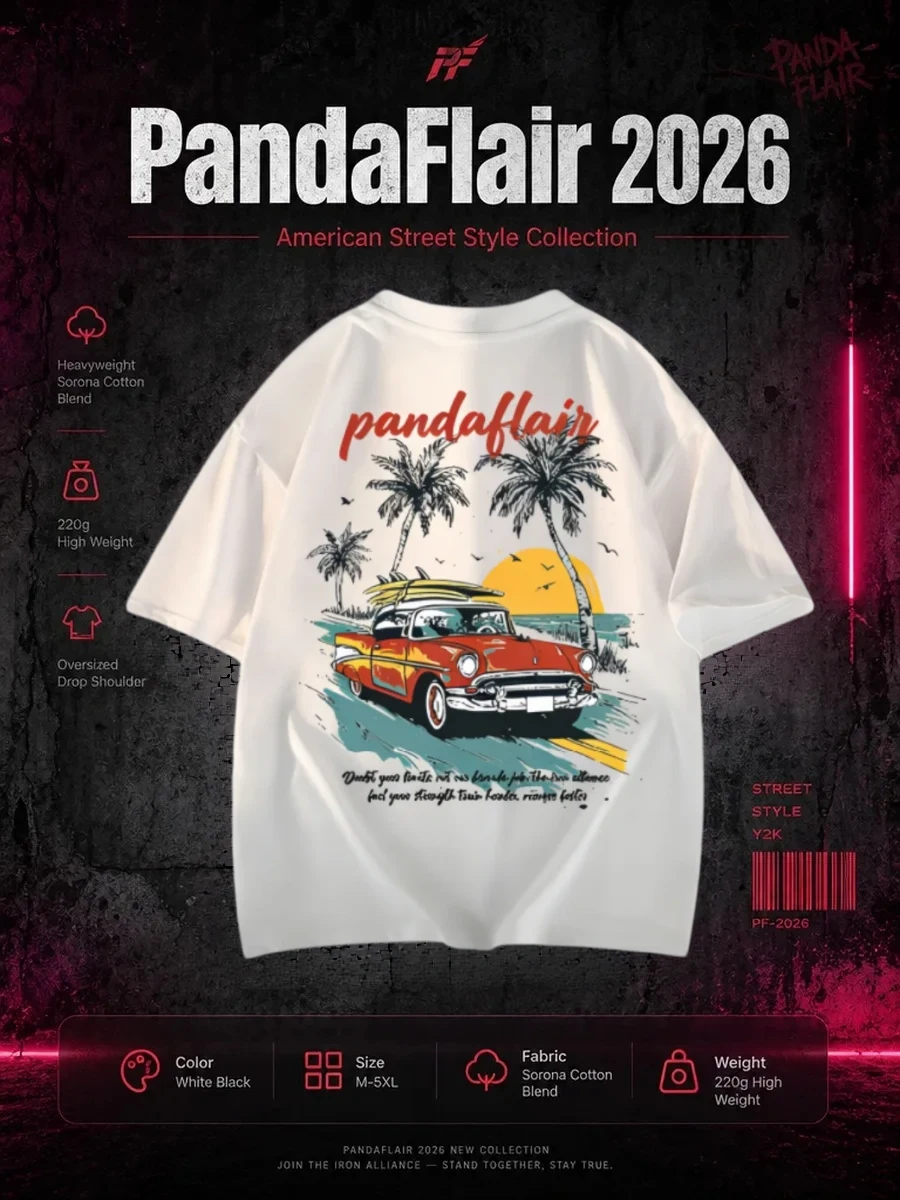 Vintage Car & Palms Oversized Tee - Image 2