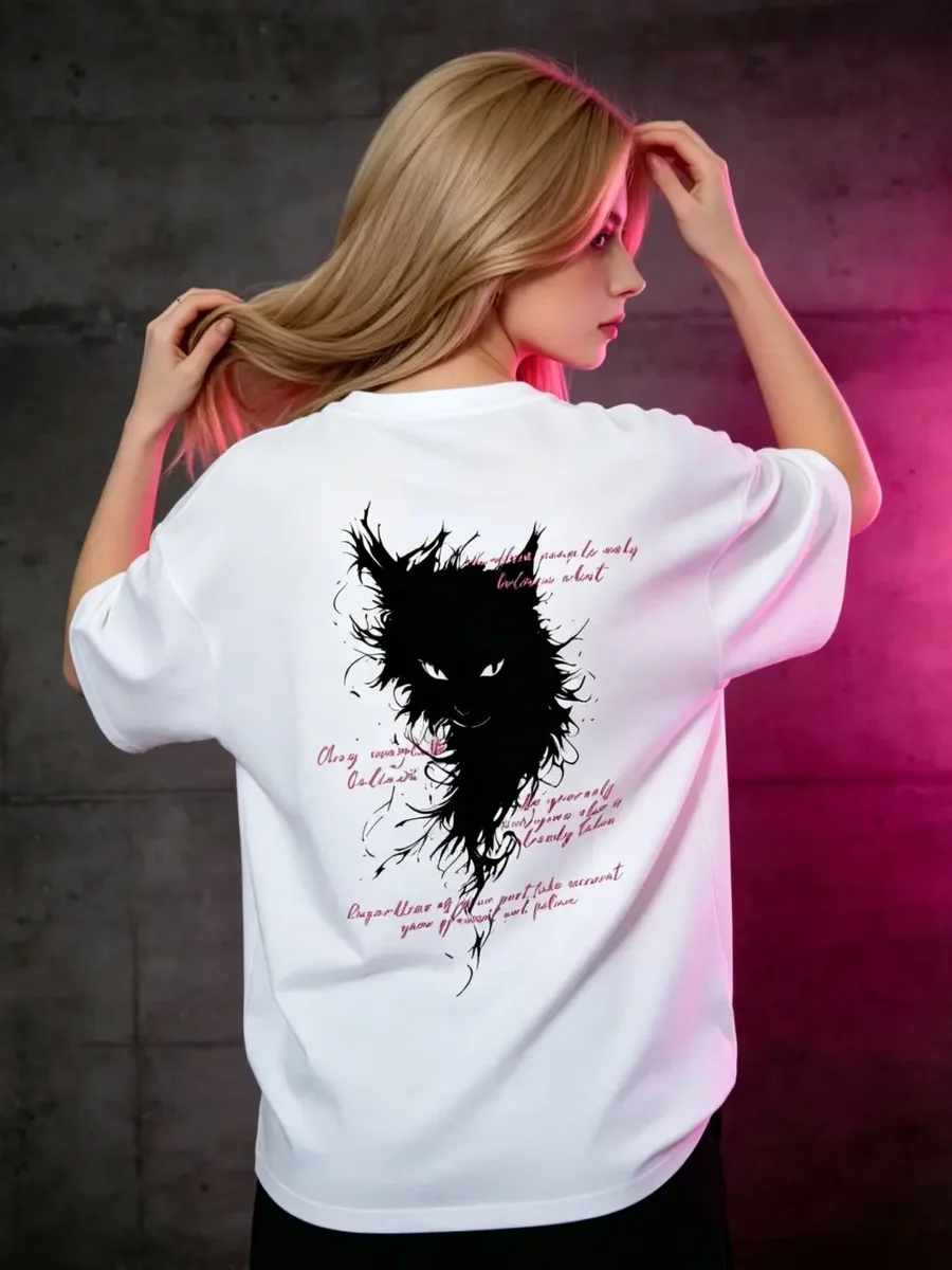 Dark Cat Silhouette Oversized Tee
