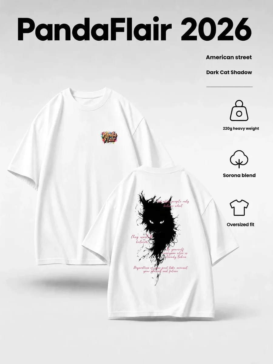 Dark Cat Silhouette Oversized Tee - Image 4