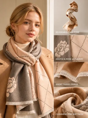 Argyle Rose Pattern Oversized Scarf - 5color