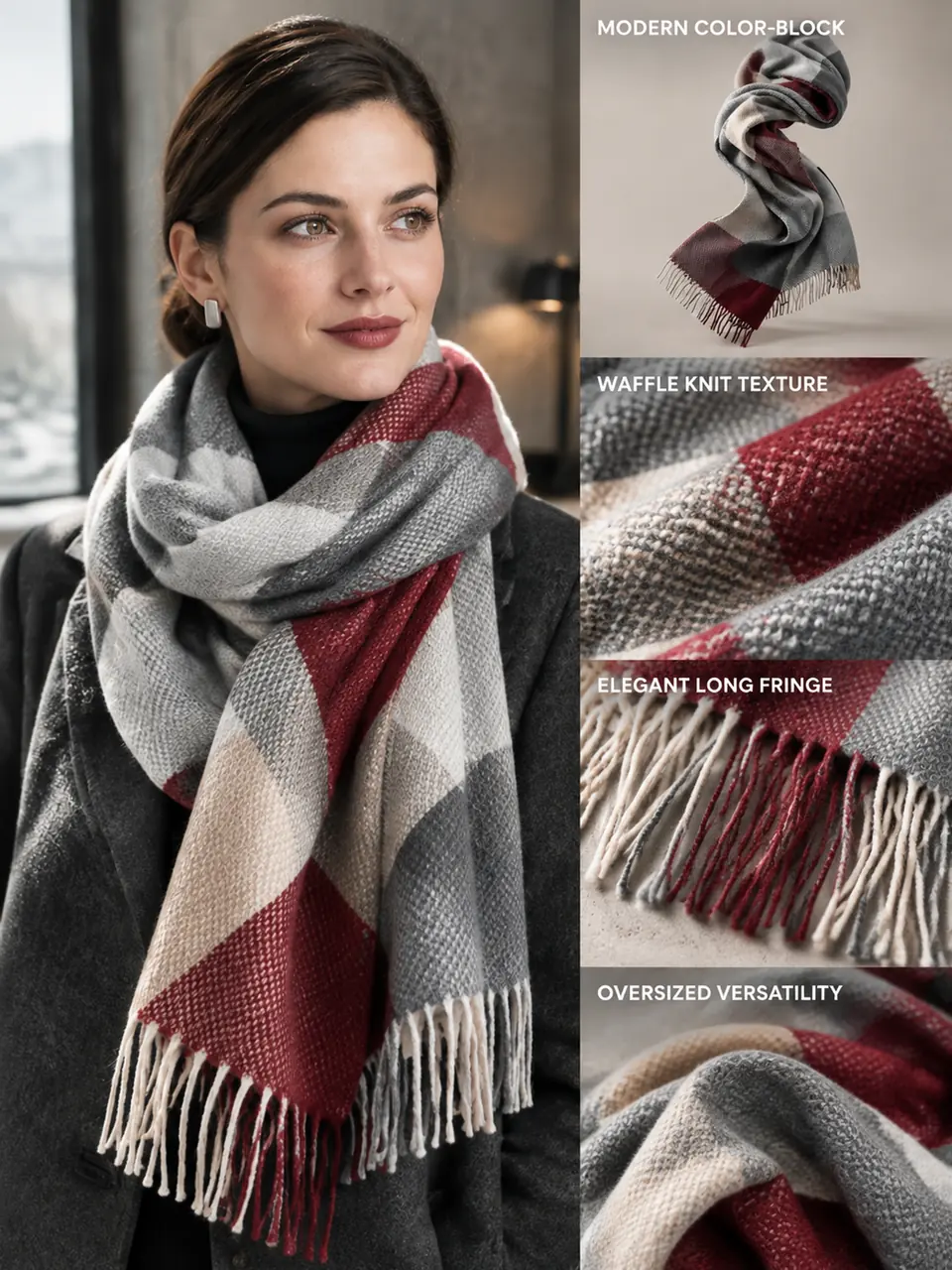 Waffle Color-Block Scarf - 5color