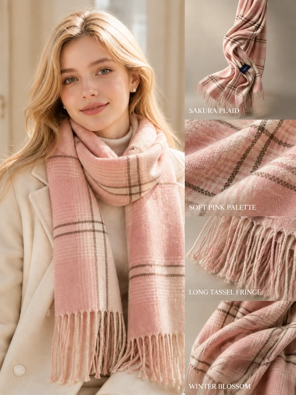 Sakura Plaid Scarf - 5color
