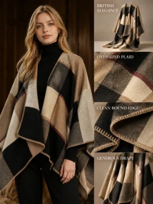 British Plaid Poncho - 2color