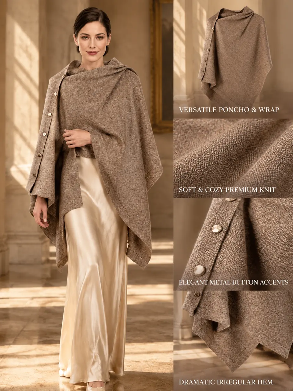 Asymmetric Knit Poncho - 12color