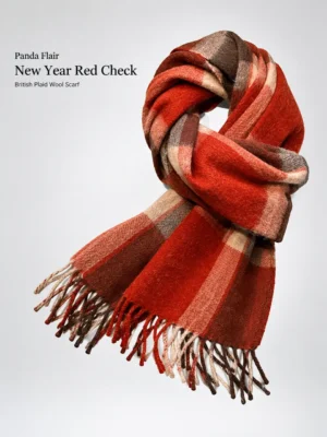 British Plaid Wool Scarf in New Year Red Check