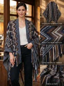 Chevron Knit Poncho - 4color