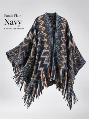 Chevron Knit Poncho in Navy