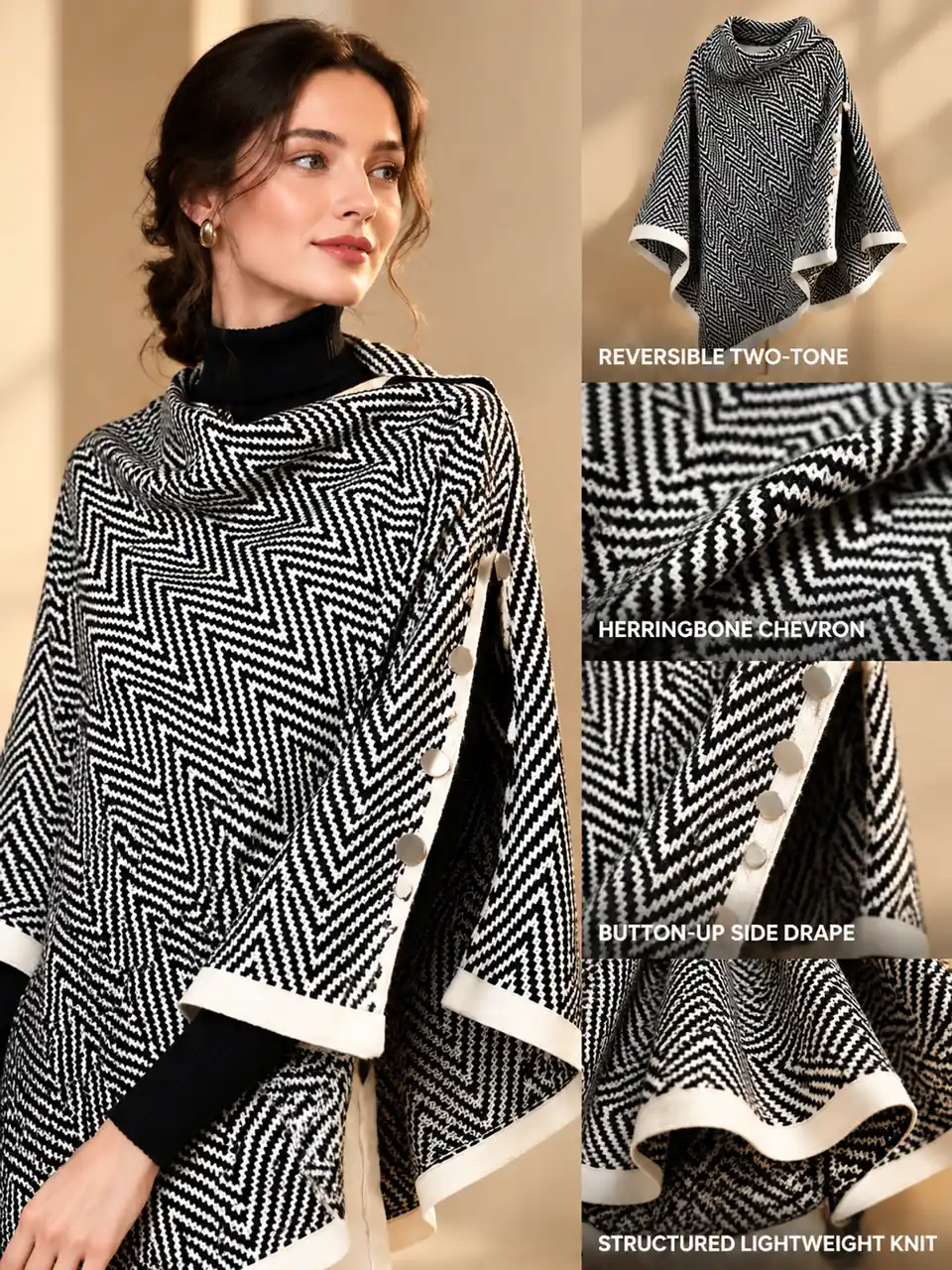 Herringbone Knit Capelet - 3color