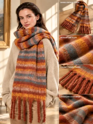 Oversized Stripe Fringe Scarf - 11color