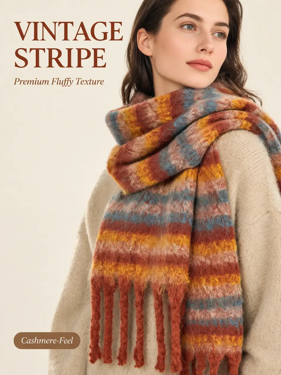 Oversized Stripe Fringe Scarf - 11color - Image 3