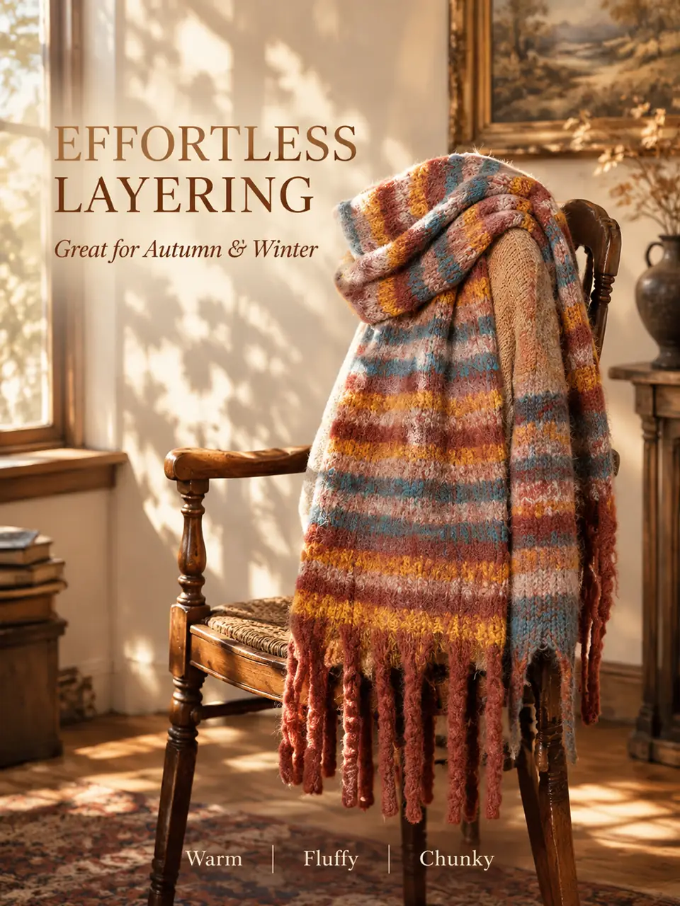 Oversized Stripe Fringe Scarf - 11color - Image 5