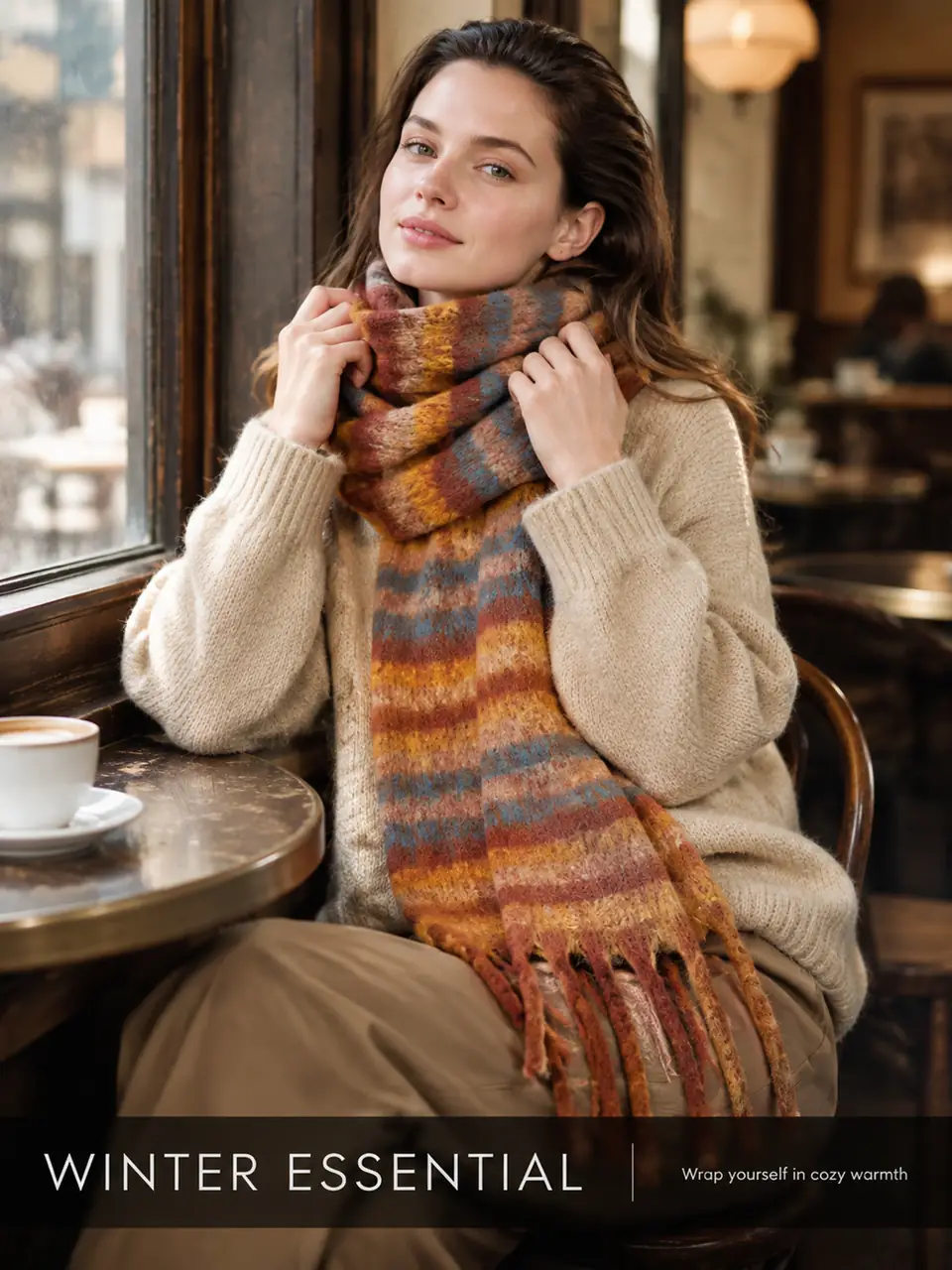 Oversized Stripe Fringe Scarf