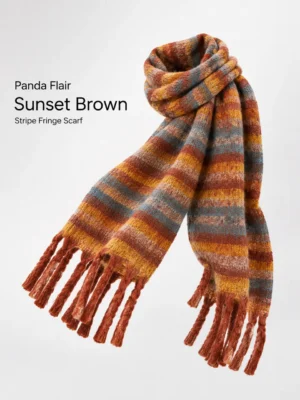 Oversized Stripe Fringe Scarf in Sunset Brown
