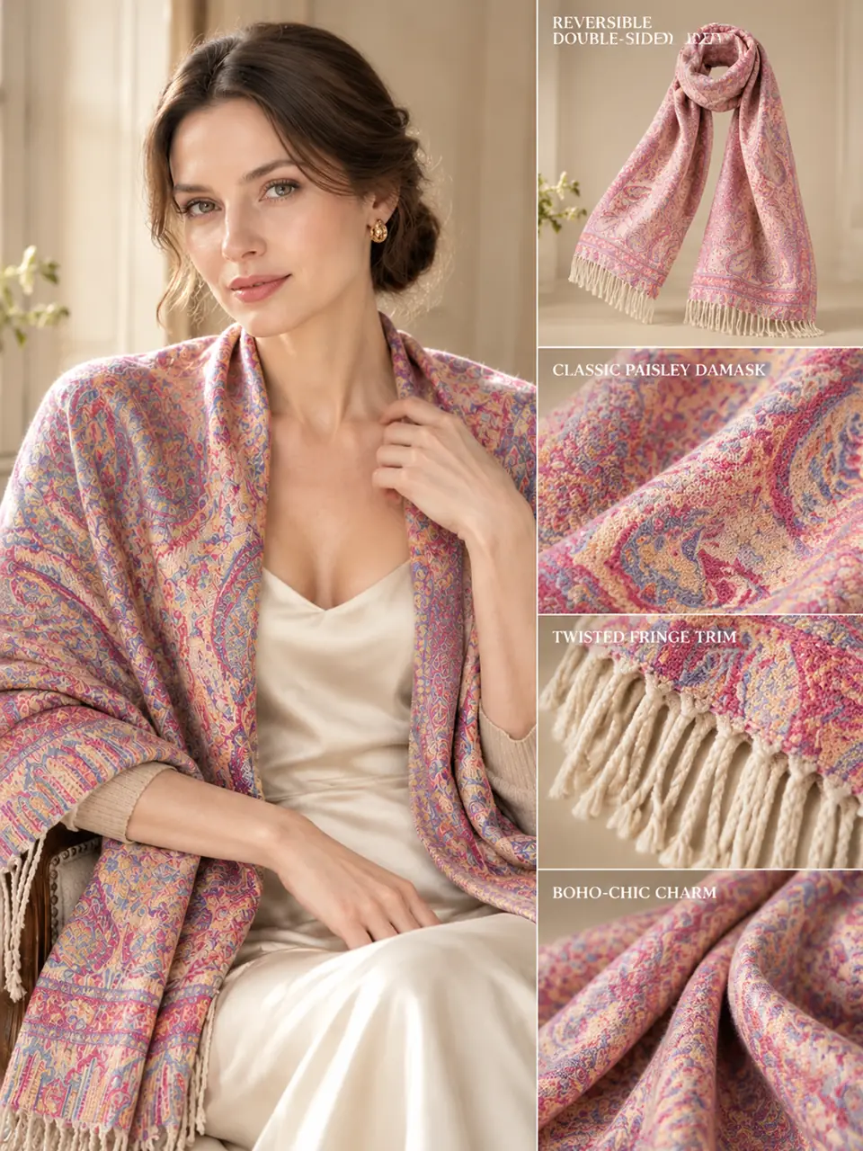 Paisley Jacquard Wrap Scarf - 12color