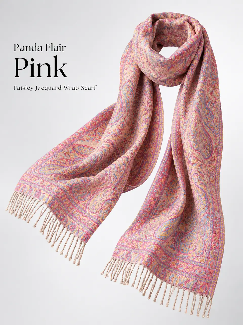 Paisley Jacquard Wrap Scarf in Pink
